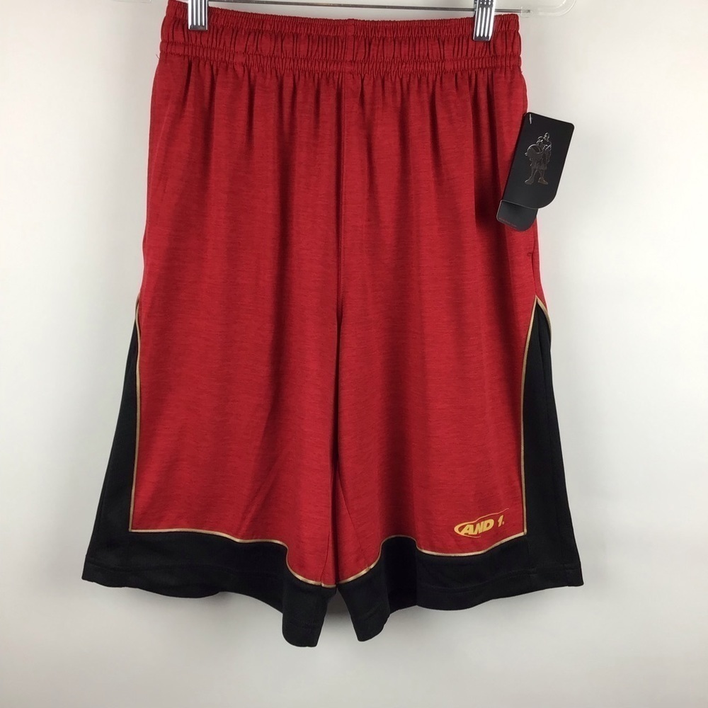 AND 1 Red, Black & Gold Basketball Shorts | Small